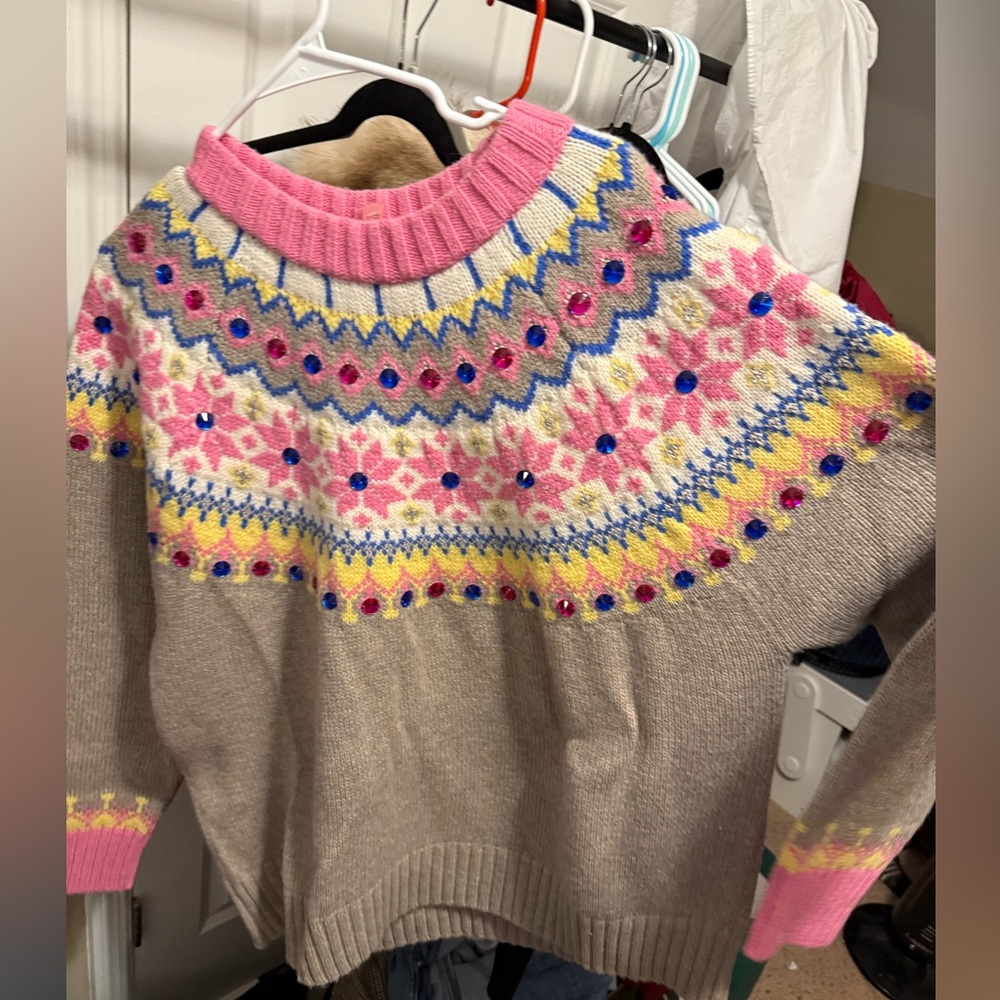 Boden Fair Isle Blue and Pink Jewel Sweater
